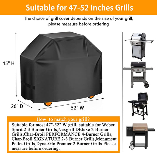 Aoretic Grill Cover 52 Inches Gas-Bbq Grill Cover for Outdoor outside Grill Waterproof,Anti-Uv Material with Hook-And-Loop & Adjustable Hem Drawstring for Weber Nexgrill Char-Broil Monument Dyna-Glo