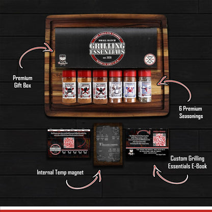 THE TAILGATE FOODIE Rare Pitmaster Gourmet Seasonings | 8 Pc Grill Essentials Gift Set | 6 Secret Competition BBQ Spice Blends for Ribs, Pork, Brisket, Chicken, Fish, Steak **Great Christmas Gift**