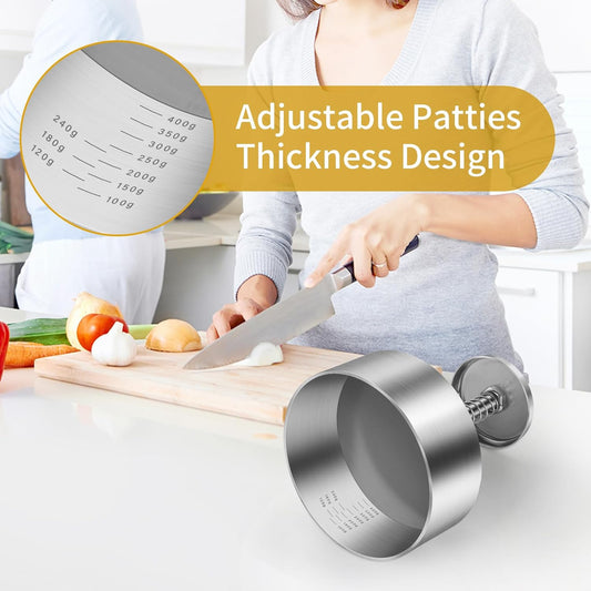 Diveken Burger Press, Stainless Steel Hamburger Patty Maker, 5.5 Inch Adjustable Burger Patty Maker, Patty Making Mold for Meat, Vegetables, Beef, BBQ Barbecue Homemade Hamburger