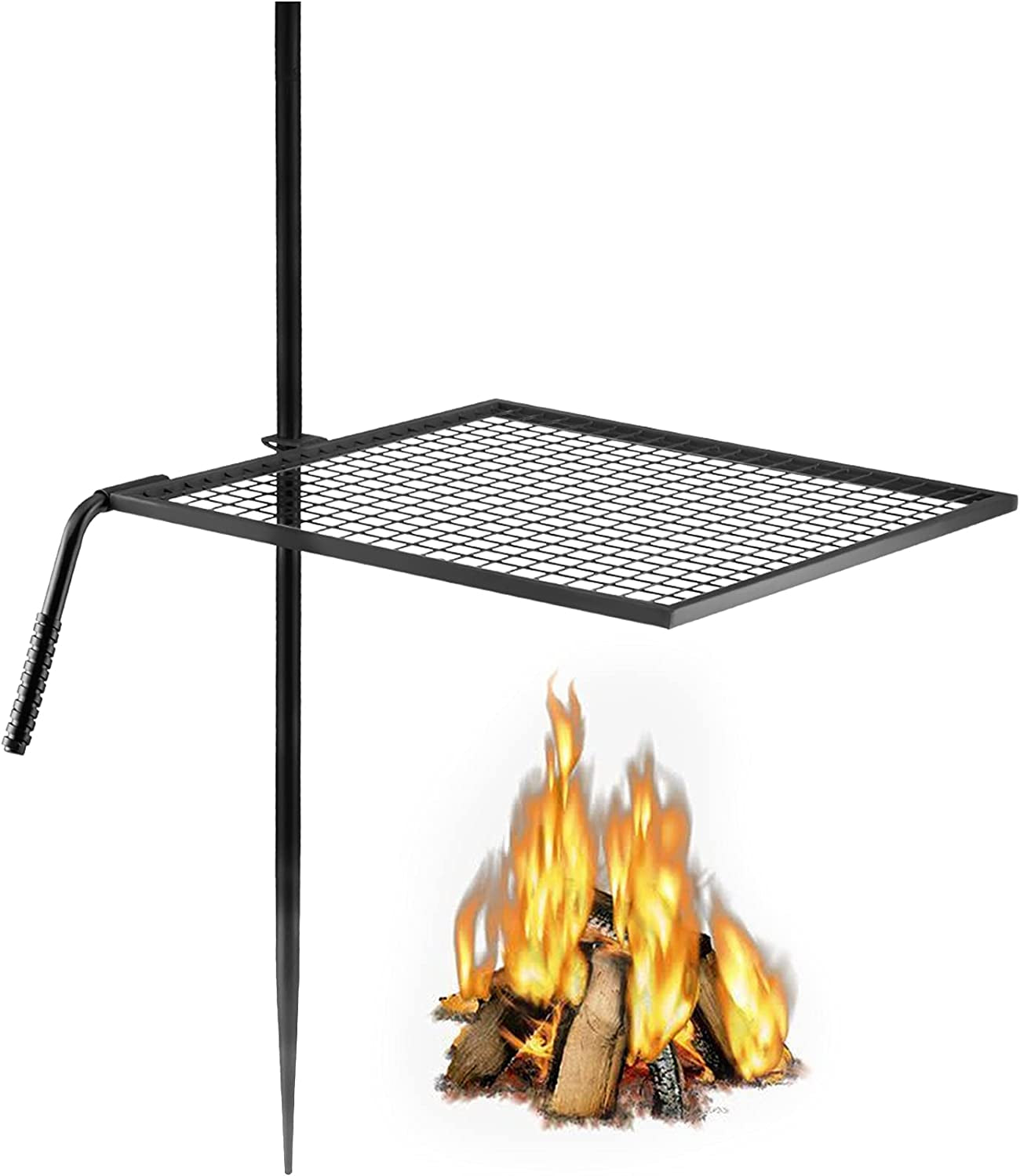 Swivel Grill, Heavy Duty Steel Campfire Grill,Single Layer Open Fire Grill, 24" X 24" Campfire Swivel Grill with Heat Dissipation Handle, Campfire Grill Stake for Outdoor Open Flame Cooking