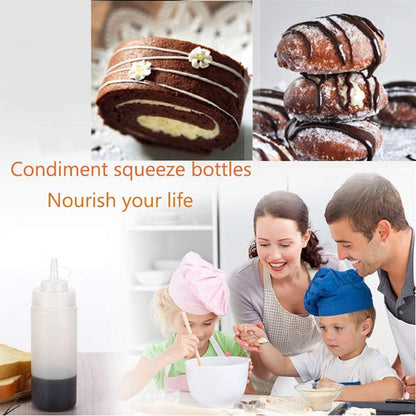 8 Pcs 16Oz Plastic Condiment Squeeze Bottles,Plastic Squeeze Squirt Bottle with Twist on Cap Lids and Discrete Measurements for Sauce,Ketchup,Condiments,Grilling,Syrup and More