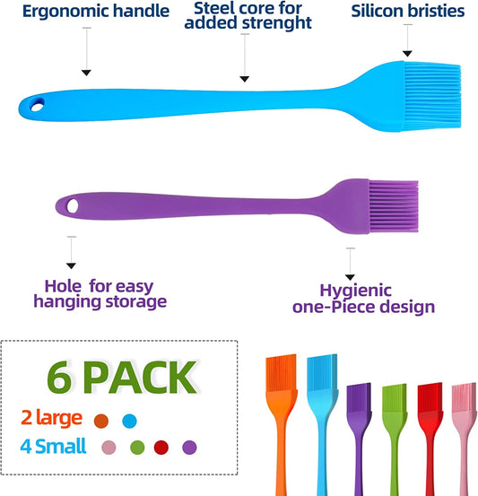 6 PCS CUALORK Silicone Basting Brush, Upgrade Pastry Brush,Heat Resistant Silicone Brushes, Premium Cooking Brush for Sauce Marinade Meat Glazing, Oil Brush for BBQ Kitchen Cooking Baking and Grilling
