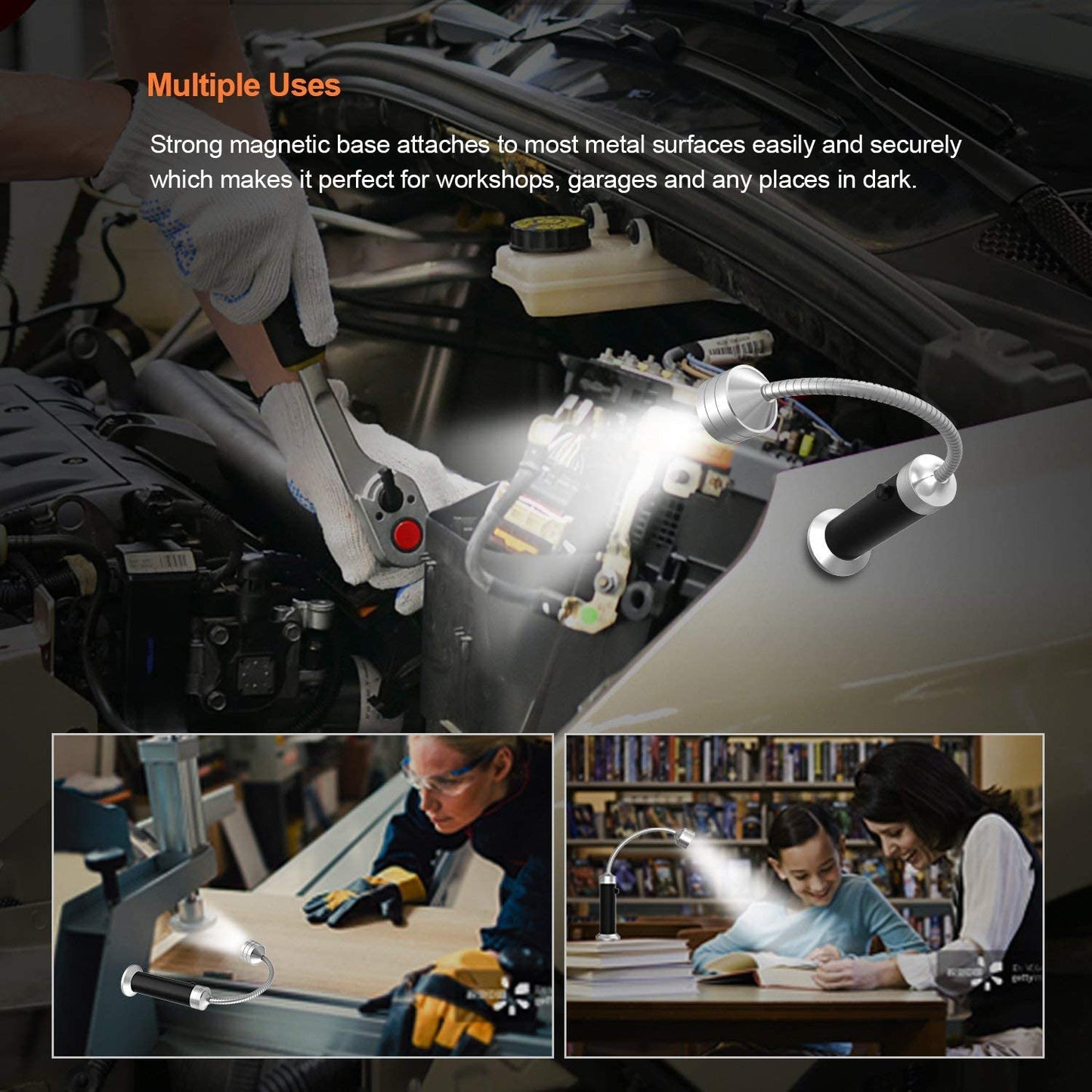 BBQ Grill Light Grilling Accessories for Outdoor, Magnetic Barbecue LED Night Lamp Flexible Gooseneck Cool Traveler Supplies Lighter, Men Dad Gift Pellet Smoker Griddle Gadget