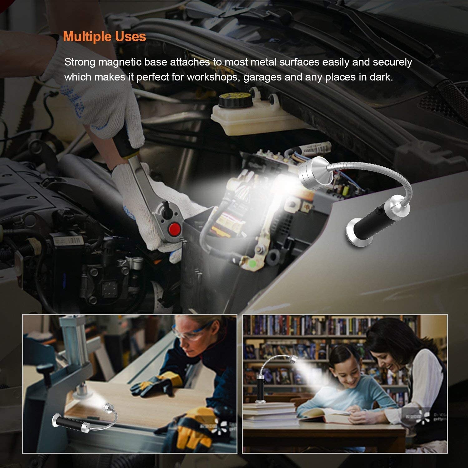 BBQ Grill Light Grilling Accessories for Outdoor, Magnetic Barbecue LED Night Lamp Flexible Gooseneck Cool Traveler Supplies Lighter, Men Dad Gift Pellet Smoker Griddle Gadget