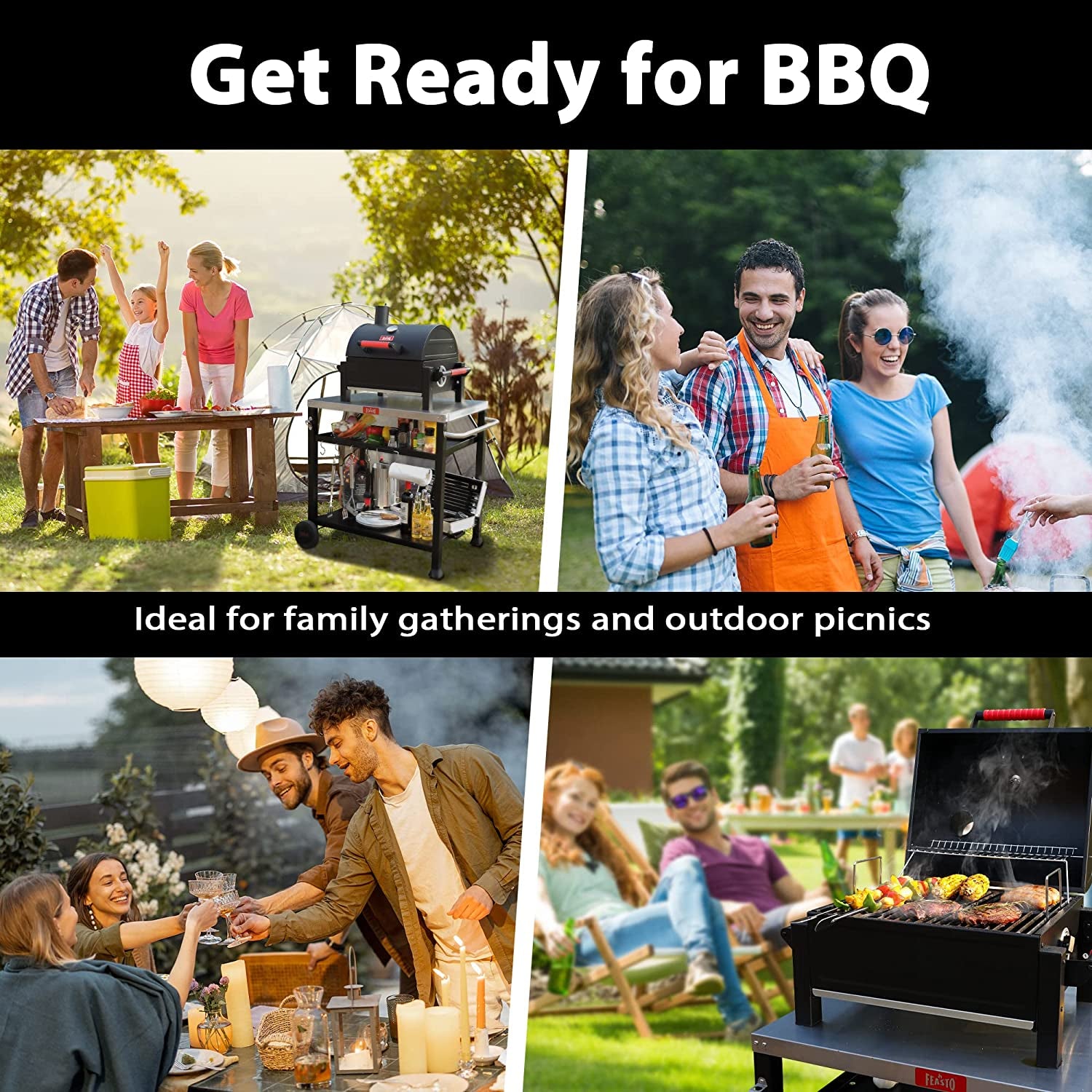 Feasto Portable Charcoal Grill Grates with Cast Iron Grill, Anti-Scalding Handles,Tabletop Grill with 354 Square Inches Cooking Area, for Outdoor Camping and Picnic, Black, L26.8’’X W20’’X H21.3’’