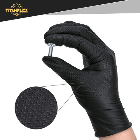 Image of Thor Grip Heavy Duty Black Industrial Nitrile Gloves with Raised Diamond Texture, 8-Mil, Latex Free, 50-Ct Box