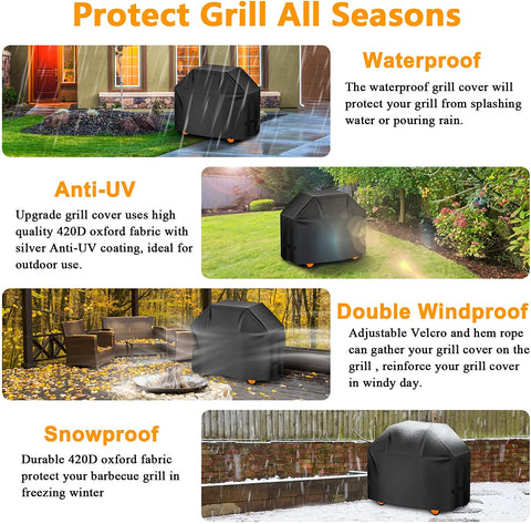 Image of Aoretic Grill Cover, 58Inch BBQ Gas Grill Cover, Waterproof,Anti-Uv Material with Hook-And-Loop and Adjustable Rope for Weber Char-Broil Monument, Brinkmann Dyna-Glo Nexgrill Megamaster MASTERCOOK