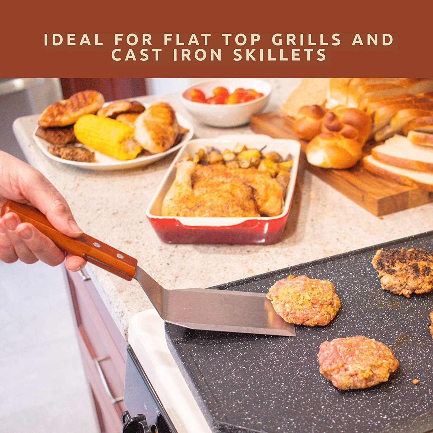 Bellemain Stainless Steel Spatula | Heavy Duty Spatula Turner with Beveled Edges & Hardwood Handle | Large Metal Spatula for Cast Iron Skillet, Flat Top Grill | Griddle Scraper | Hamburger Spatula