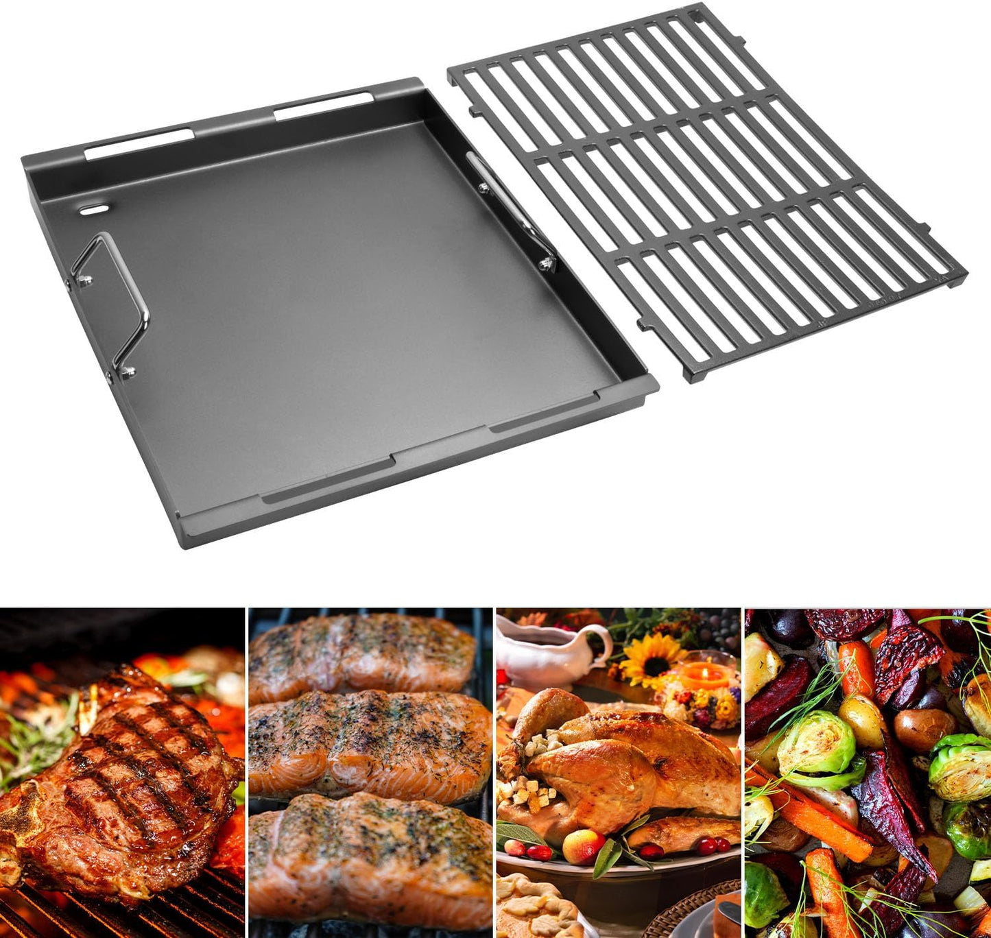 Cooking Griddle Inserts & Grate for Weber Genesis II 300 Series Grill, Flat Top Grill Griddle for Weber Genesis II E-310/315/325/330/335 S-310/335 and More, Replace for Weber 6788 Full-Size Griddle