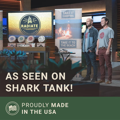 Radiate XL 8" Portable Campfire as Seen on Shark Tank - up to 5 Hours of Burn Time - Reusable Travel Fire Pit for Camping and Beach - Great Alternative to a Real Fire - Made in USA (Eucalyptus Scent)
