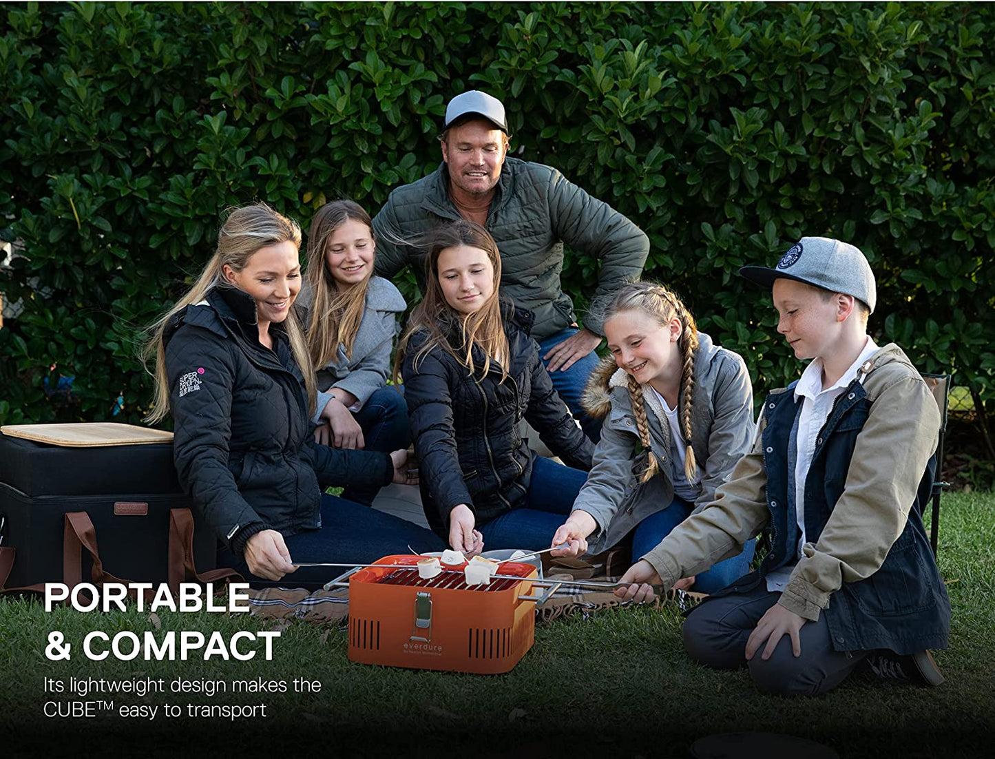CUBE Portable Charcoal Grill, Tabletop BBQ, Perfect Tailgate, Beach, Patio, or Camping Grill, Lightweight & Compact Small Grill with Preparation Board & Food Storage Tray, Stone