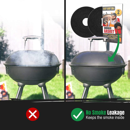 Smoker Chef XXL 20 FT Grill Gasket for Smokers - Black 1/2’’ X 1/8’’ Hi Temp Seal Smoker Gasket – 2-Pack X 10 FT Self Stick Black Nomex Fire Tape for BBQ Lid – High Heat Temperature Material Replace