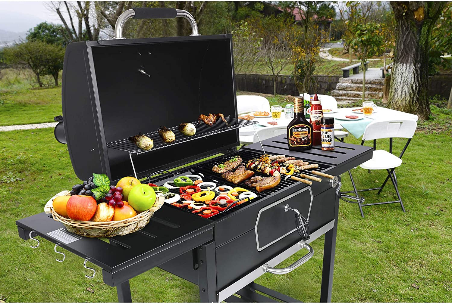 CD2030AN 30-Inch Charcoal Grill, Deluxe BBQ Smoker Picnic Camping Patio Backyard Cooking, Black, Large