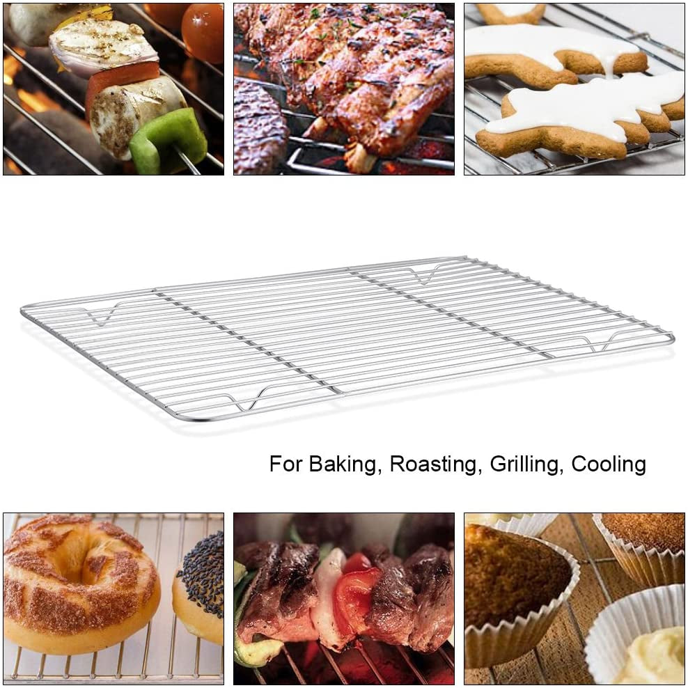 P&P CHEF Baking Rack Pack of 2, Stainless Cooling Rack for Cooking Baking Roasting Grilling Drying, Rectangle 8.6'' X 6.2'' X0.6'', Fits Small Toaster Oven, Oven & Dishwasher Safe