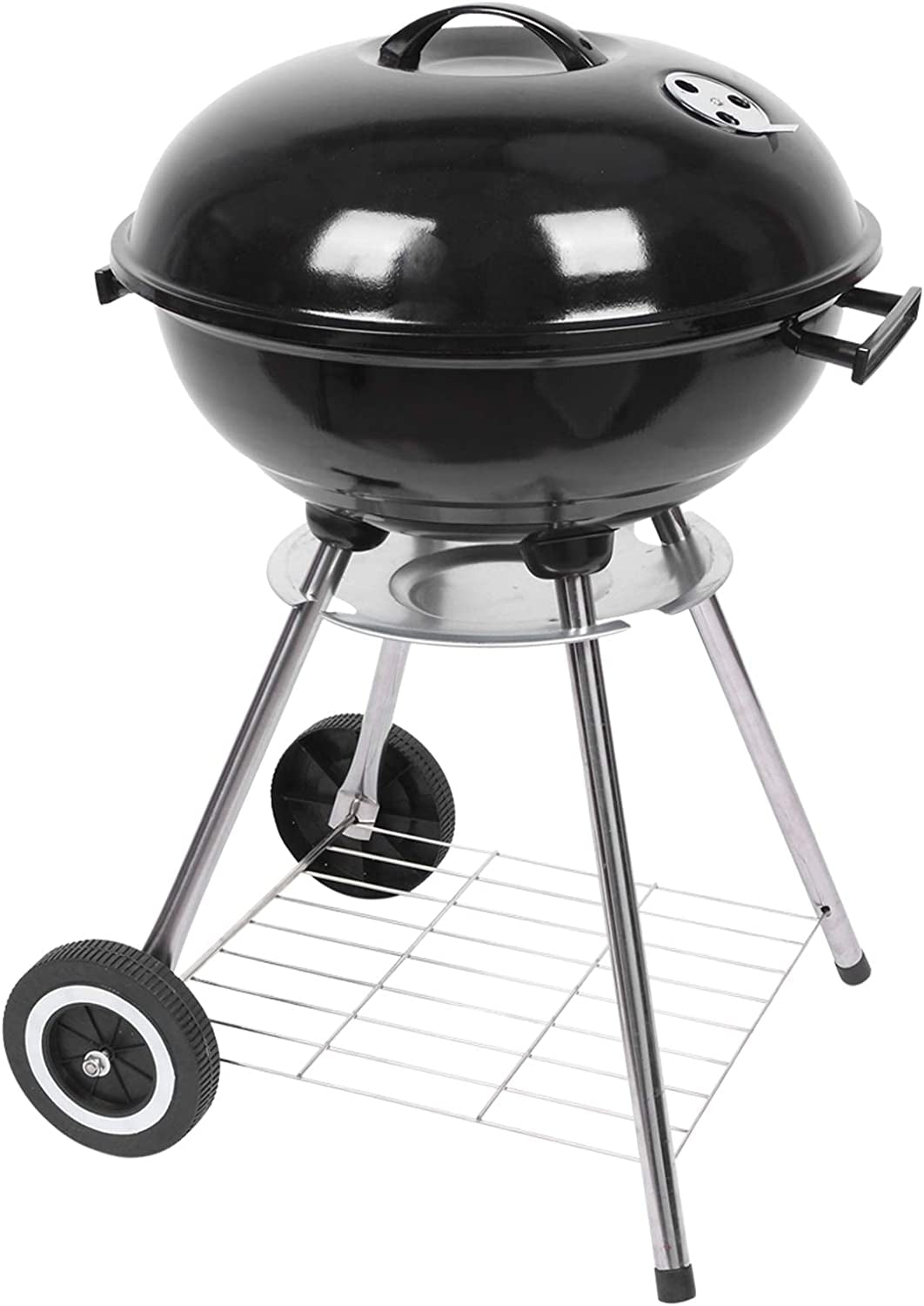 Outvita 18 Inch Portable Charcoal Grill, Stainless Steel BBQ Kettle Charcoal Grill with Wheels and Storage Holder for Camping, Picnic, Barbecue, Party, Outdoor Activities