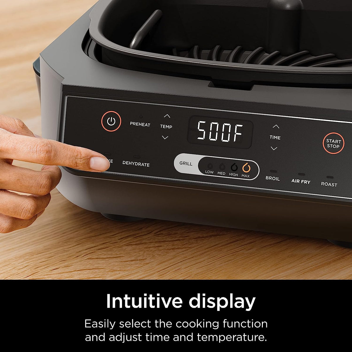 EG201 Foodi 6-In-1 Indoor Grill with Air Fry, Roast, Bake, Broil, & Dehydrate, 2Nd Generation, Dishwasher Safe, Black/Silver