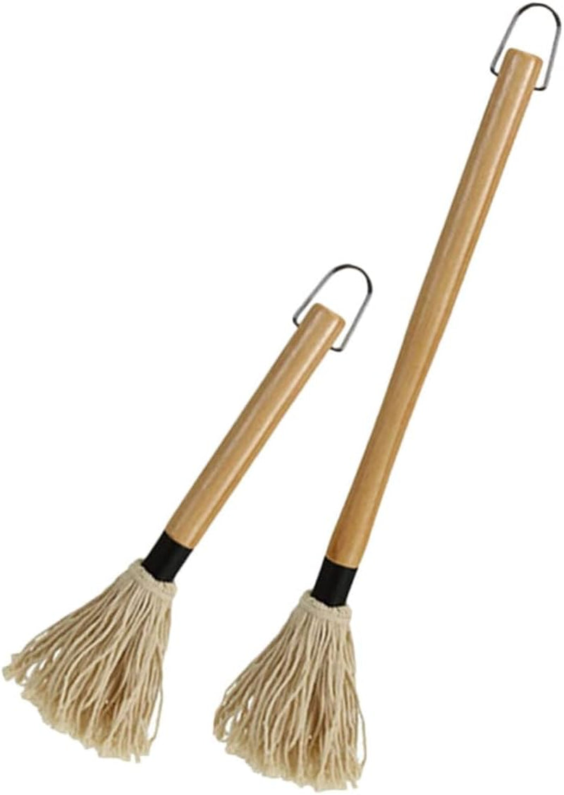 Amosfun Mop Grill Basting Mop 2Pcs Long Wood Handle BBQ Sauce Brushes Cotton Fiber Heads Barbecue Mop for Roasting Grilling Steak Brush