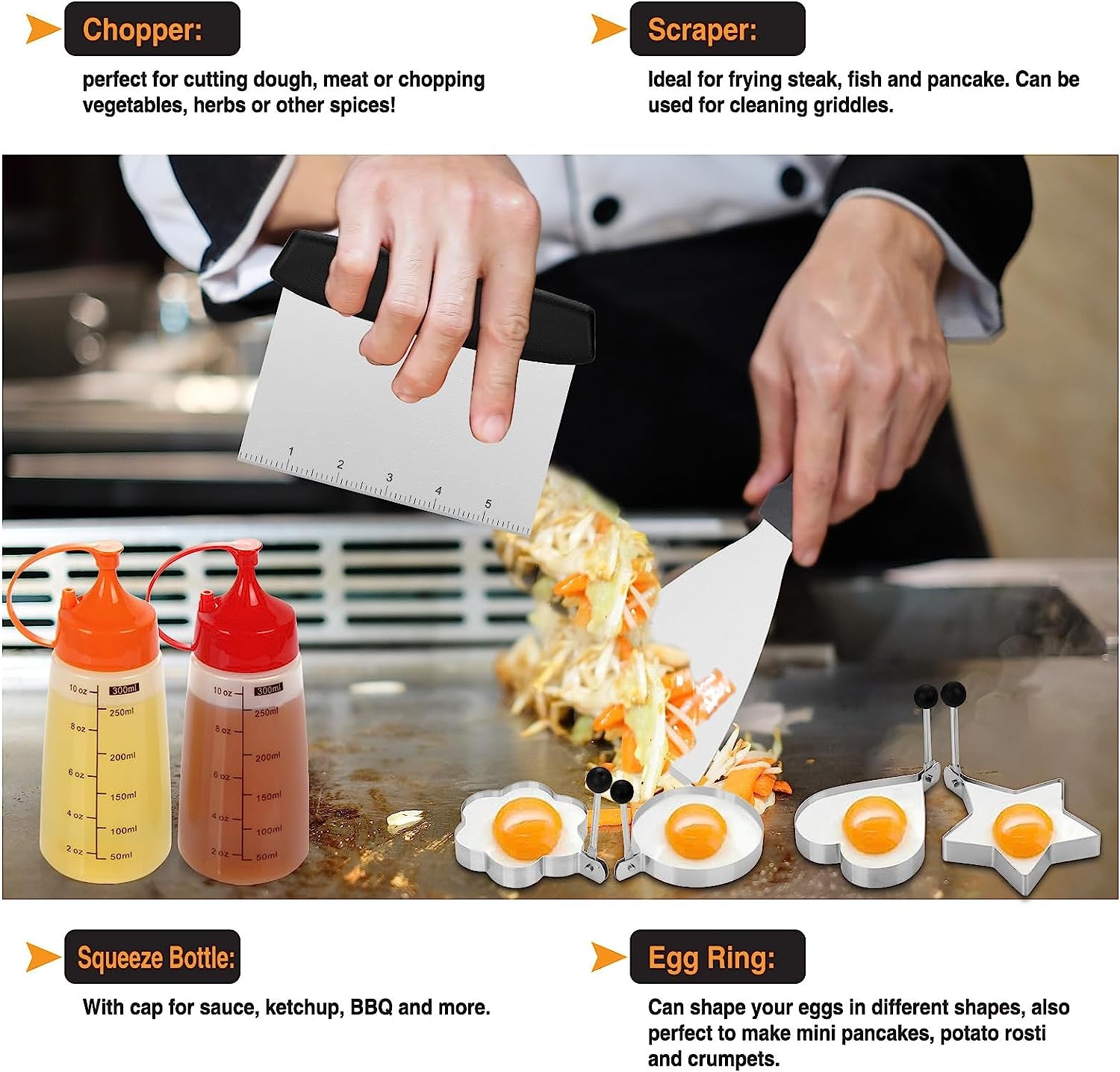 Griddle Accessories Kit, 30PCS Flat Top Grill Accessories Kit for Blackstone and Camp Chef, Stainless Steel Griddle Grill Tools with Enlarged Spatulas, Scraper, Tongs, Carrying Bag for Outdoor BBQ