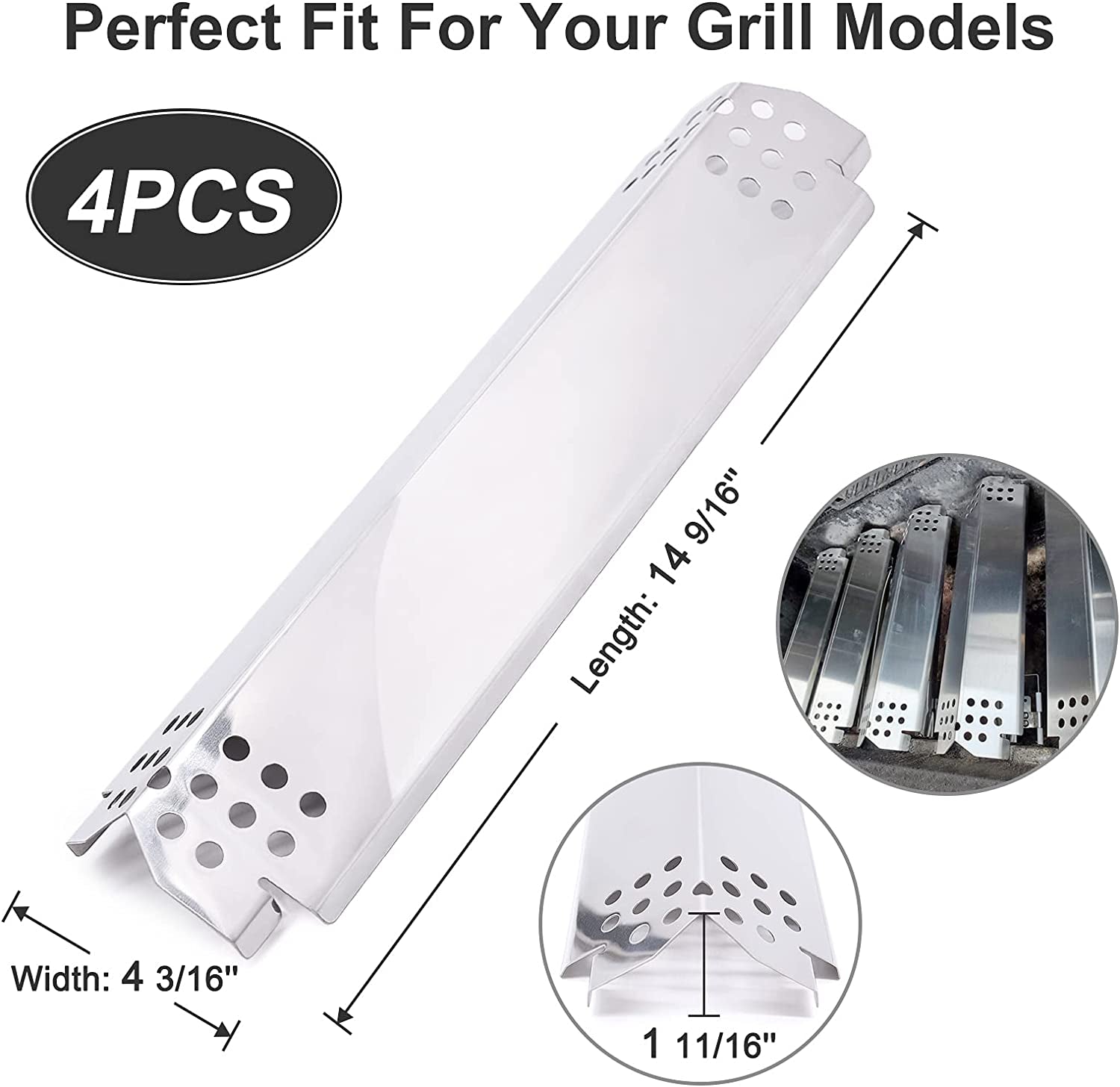 Grill Heat Plate Parts for Home Depot Nexgrill 720-0830H, 720-0888N, 720-0888, 720-0864, 720-0896B, Stainless Steel Grill Heat Tent, Burner Cover, Flame Tamer for 4 Burner Members Mark 720-0830G