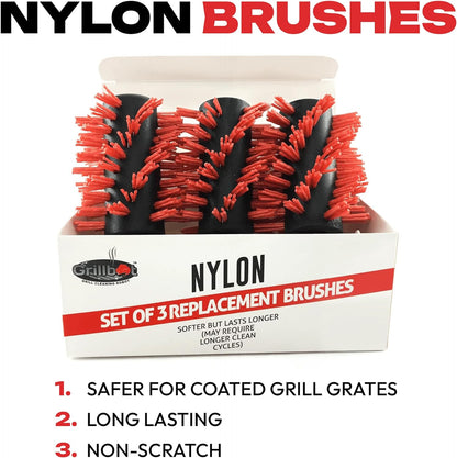 Automatic BBQ Grill Cleaning Robot Replacement Brush - Grill Cleaner Parts, Grilling Accessories, Wire Brush Tool, Metal Brush - Set of 3 Each Stainless Steel, Nylon and Brass Variety Pack