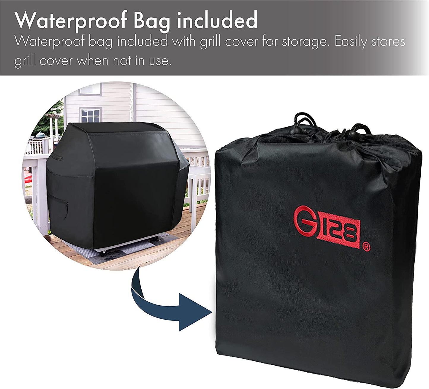 G128 - Black Grill Cover, 30 Inch Gas Grill Cover Waterproof, UV Resistant BBQ Grill Cover, Fits Most Brands of Grills - Black