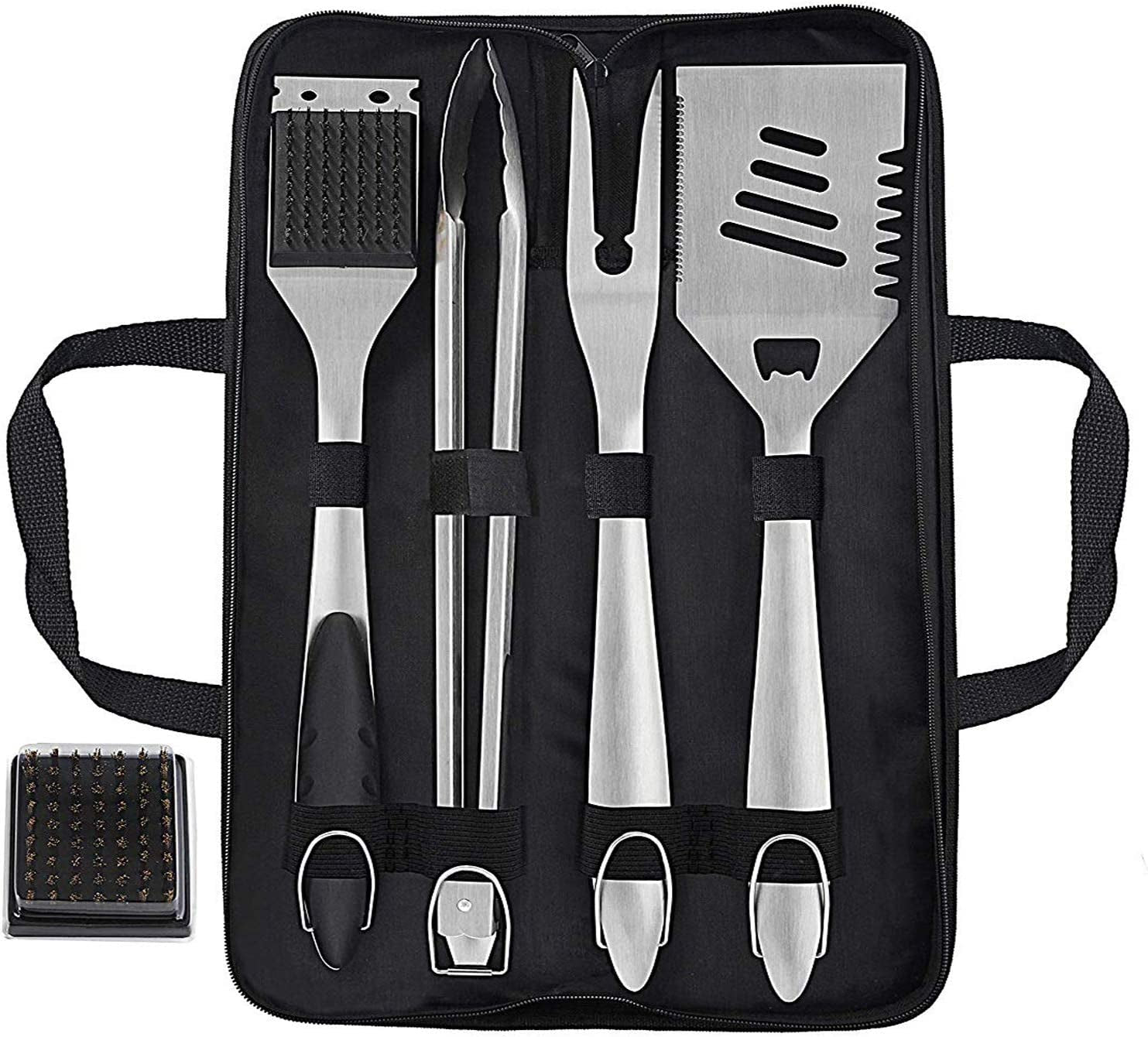 8PCS Heavy Duty BBQ Grill Tools Set with Extra Thick Stainless Steel Spatula, Fork, Tongs & Cleaning Brush - Complete Barbecue Accessories Kit with Portable Bag - Perfect Grill Gifts for Men