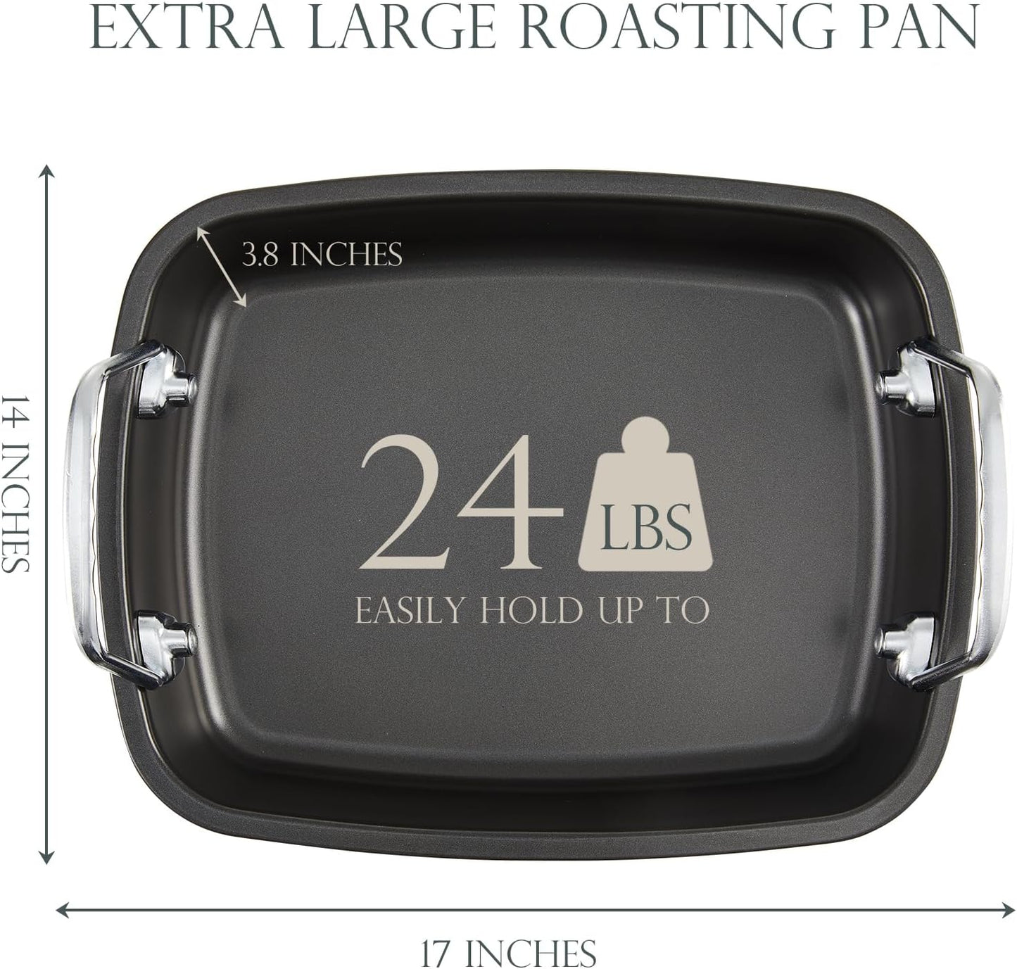 KITESSENSU Nonstick Turkey Roasting Pan with Rack 17 X 14 Inch - Large Chicken Roaster Pan for Oven - Wider Handles & Heavy Duty Construction - Suitable for 24Lb Turkey, Gray