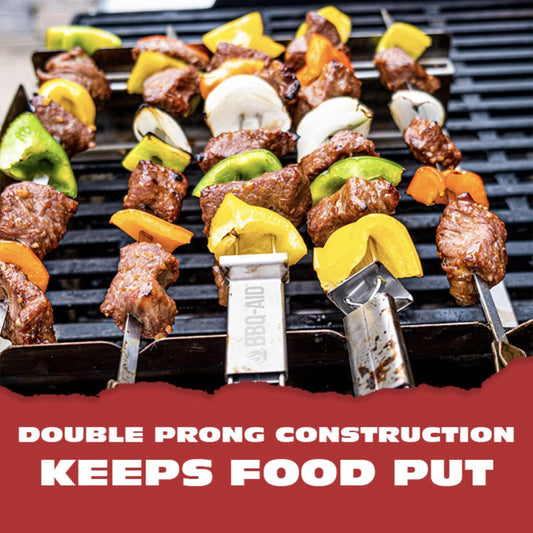 Premium Barbecue Metal Skewers for Kabobs with Quick Release - Double Pronged, Stainless Steel Metal Skewers for Grilling - Kebab Skewers, Shish Kabob Skewers, Kabob Sticks, Veggies & More