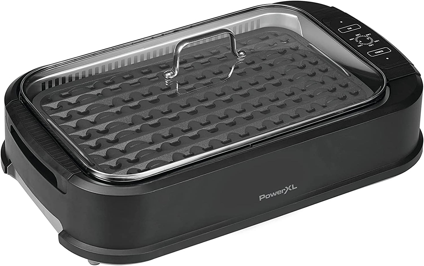 Power XL Smokeless Electric Indoor Removable Grill and Griddle Plates, Nonstick Cooking Surfaces, Glass Lid, 1500 Watt, 21X 15.4X 8.1, Black