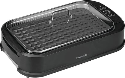 Power XL Smokeless Electric Indoor Removable Grill and Griddle Plates, Nonstick Cooking Surfaces, Glass Lid, 1500 Watt, 21X 15.4X 8.1, Black
