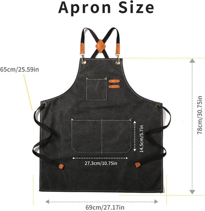 Canvas Cross Back Chef Cotton Aprons for Men Women with Large Pockets
