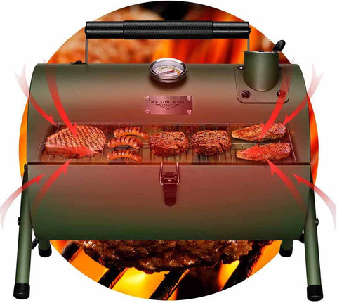 Image of Adjustable Portable Charcoal Grill Multi-Functional Metal Small BBQ Smoker for Outdoor Hiking Picnic(Green)