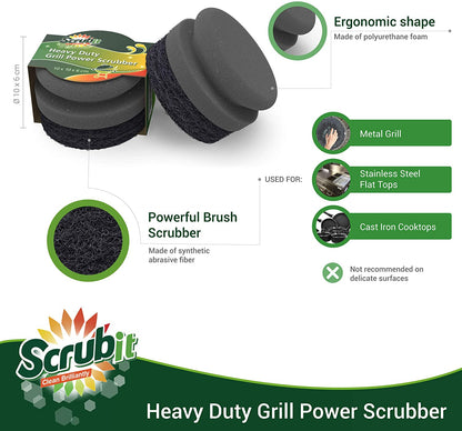 Grill Cleaning Brush - Bristle Free BBQ Cleaner with Heavy Duty Scrubber Pad, Safe Cast Iron and Griddle Scraper Pads, Ideal Accessories for Charcoal and Gas Grills - 2 Pack