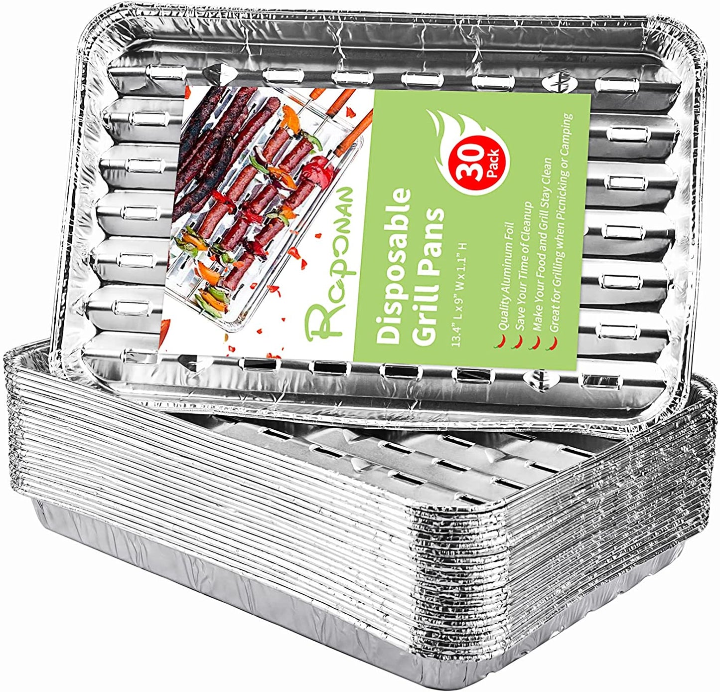 30-Pack Disposable Grill Toppers, Aluminum Foil Grill Pans with Holes, Grill Accessories for Barbecue, Outdoor Cooking and Camping