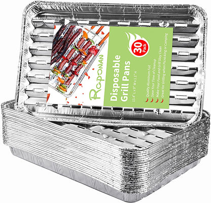 30-Pack Disposable Grill Toppers, Aluminum Foil Grill Pans with Holes, Grill Accessories for Barbecue, Outdoor Cooking and Camping