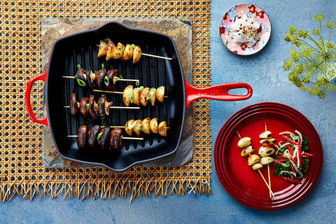 Image of Enameled Cast Iron Signature Square Skillet Grill, 10.25", Cerise