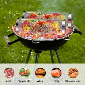 Rolling Grilling Baskets,Grill Baskets for Outdoor Grill,  Stainless Steel Rolling Grill Basket, BBQ Grill Accessories Vegetable Grill Basket for Fish, Shrimp, Meat, Vegetables(2Pcs-12In)