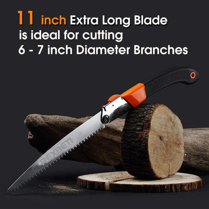 REXBETI Folding Saw, Heavy Duty 11 Inch Extra Long Blade Hand Saw for Wood Camping, Dry Wood Pruning Saw with Hard Teeth, Quality SK-5 Steel