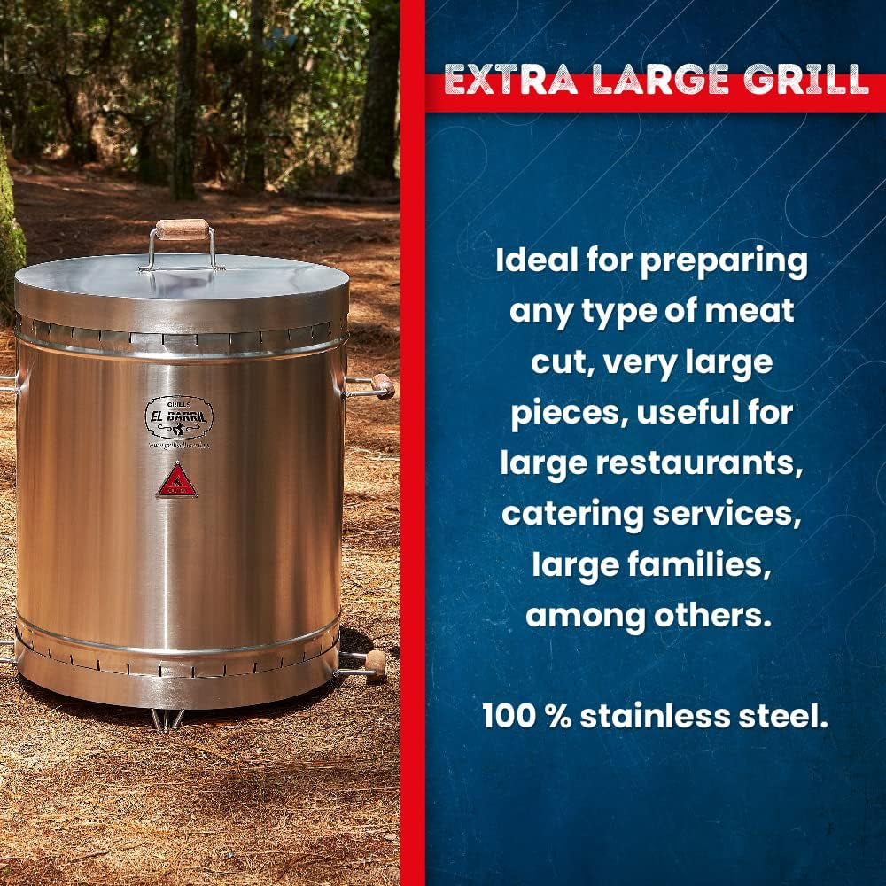 EL BARRIL Grill & Smoker Barrel (EXTRA LARGE)| 100% Stainless Steel Barrel| You Can Grill, Smoke, Roast and Bake| Smokeless, Even Heat Distribution & Perfect Preservation for Your Meats