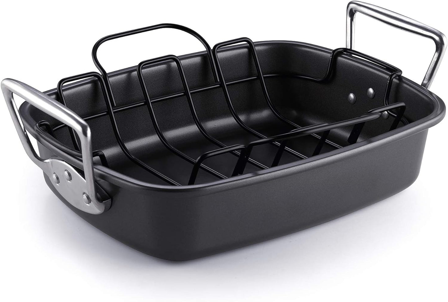 Cook N Home Nonstick Roasting Pan Bakeware Roaster with Rack, 17X13-Inches, Black