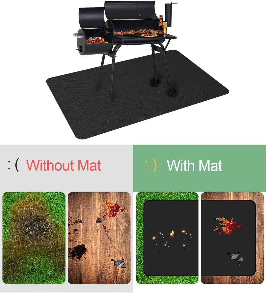 63 X 36'' XXL under Grill Mats for Outdoor Grill Deck Patio Protector, Easy to Clean Fireproof Double-Sided Oil Proof Heat Resistant BBQ Mat, Floor Fireplace Fire Pit Pads Mat (63X36 Inch)