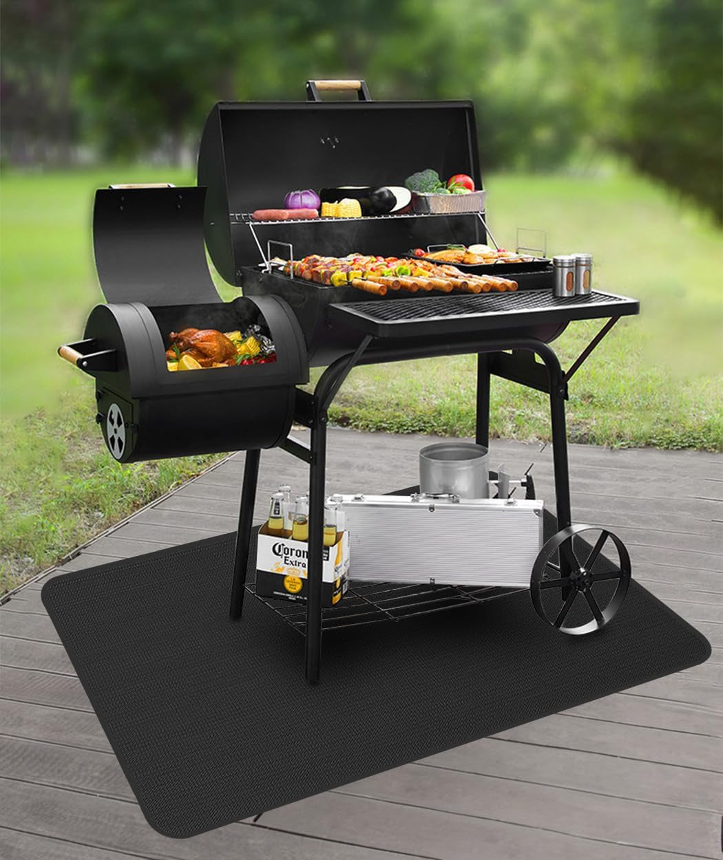 63 X 36'' XXL under Grill Mats for Outdoor Grill Deck Patio Protector, Easy to Clean Fireproof Double-Sided Oil Proof Heat Resistant BBQ Mat, Floor Fireplace Fire Pit Pads Mat (63X36 Inch)