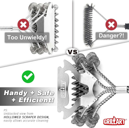 Grill Brush for Outdoor Grill Bristle Free - Safe BBQ Grill Cleaner Brush - 17" BBQ Brush for Grill Cleaning Kit -Stainless Grill Cleaning Brush BBQ Grill Accessories Tools- Gifts for Men Dad