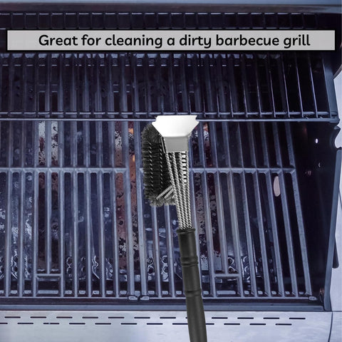 Image of Grill Cleaning Brush and Scraper for Safe Cleaning Stainless Steel BBQ Accessories Tool with Hanging Loop, Size 18''X 3.5''