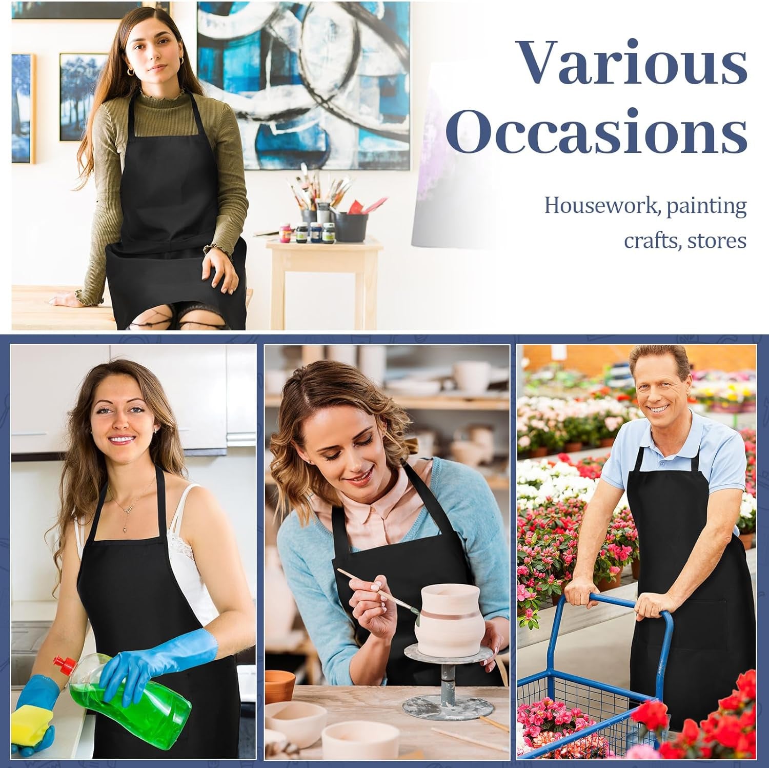 30 Pack Adjustable Bib Apron with 2 Roomy Pockets Bulk Unisex Commercial Cooking Kitchen Aprons Machine Washable