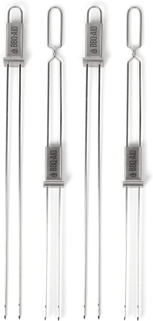 Premium Barbecue Metal Skewers for Kabobs with Quick Release - Double Pronged, Stainless Steel Metal Skewers for Grilling - Kebab Skewers, Shish Kabob Skewers, Kabob Sticks, Veggies & More