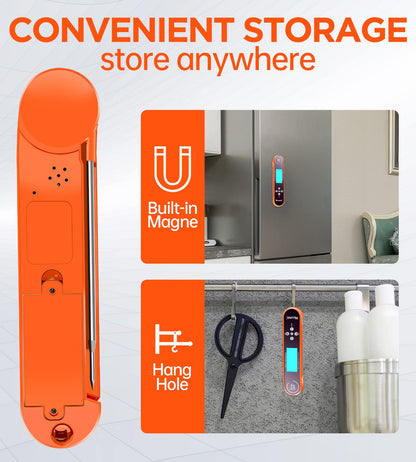 Digital Cooking Thermometer, Accurate & Waterproof Instant Read Meat Thermometer with Backlit, Calibration, Probe, Food Thermometer for Kitchen, Grilling, Candy, BBQ, Oil Fry, Baking and More