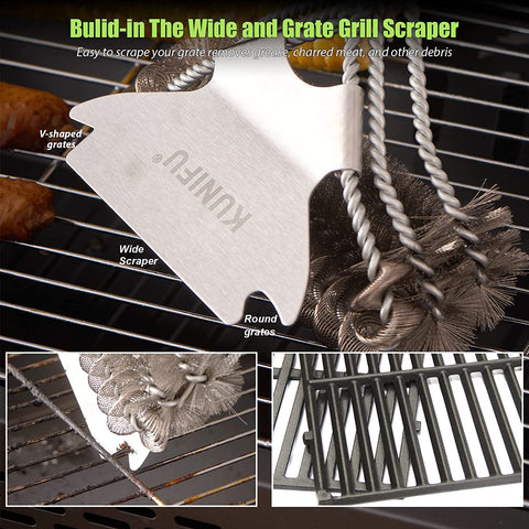 Image of 3 in 1 Grill Brushes and Scrapers, Bristle Free and Wire BBQ Cleaning Kits, Safe 18" Stainless Grill Cleaner for Gas, Charbroil Grates - BBQ Accessories and Gifts for Men Husband Boyfriend