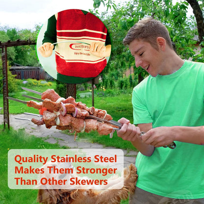 Amestar 12 Pack Kabob Skewers BBQ Barbecue Skewers Stainless Steel Sticks 13.7 Inch Heavy Duty Large Wide Reusable with Slider Ideal for Shish Kebab Chicken Shrimp and Vegetables