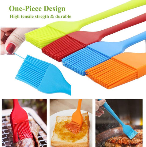 Image of Grill Basting Brush Silicone Pastry Baking Brush BBQ Sauce Marinade Meat Glazing Oil Brush Heat Resistant, Kitchen Cooking Baste Pastries Cakes Desserts, Dishwasher Safe 4Pack